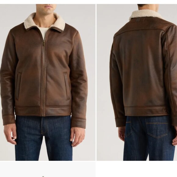 NEW RAINFOREST Faux Sherling Lined And Faux Nubuk Aviator Jacket 1025 5m3 - Picture 2 of 9